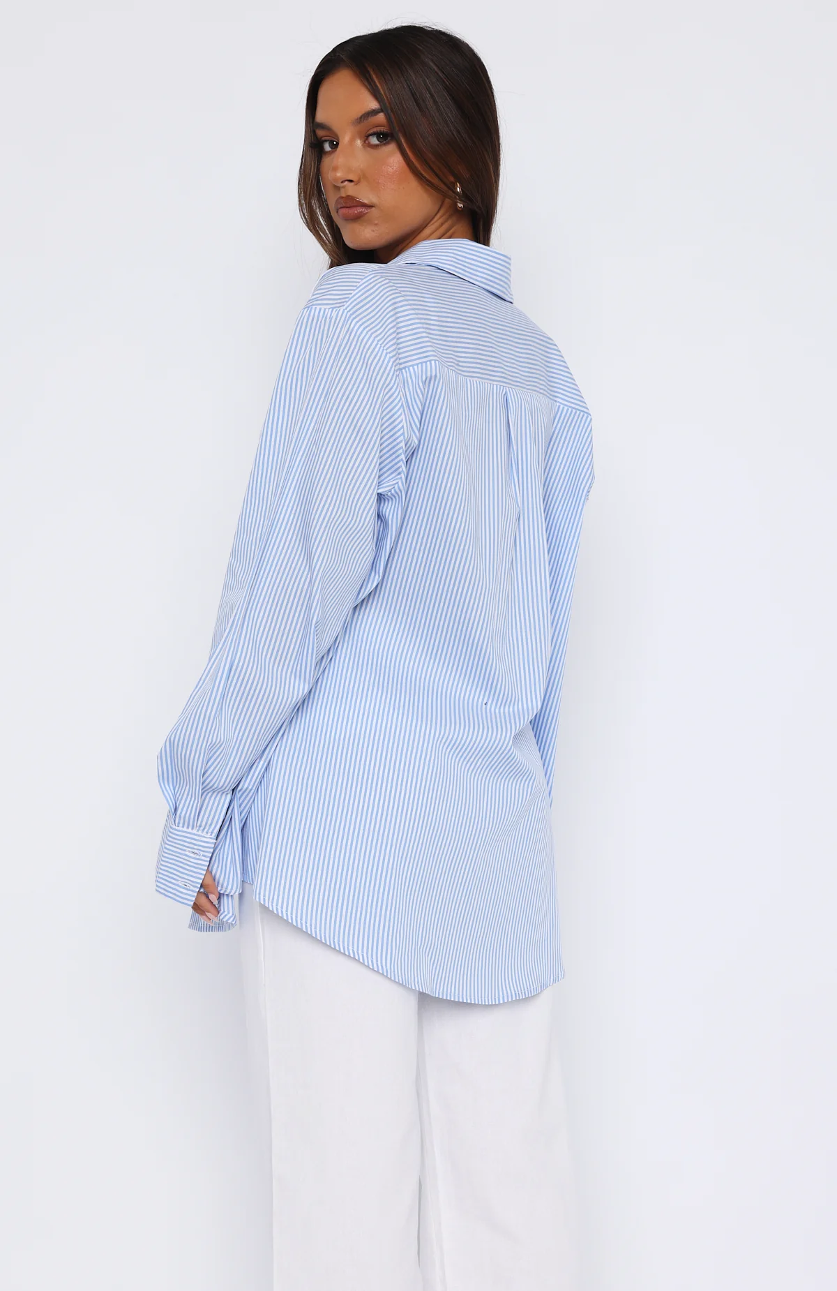Always About Us Striped Button Up Shirt Light Blue - Image 4