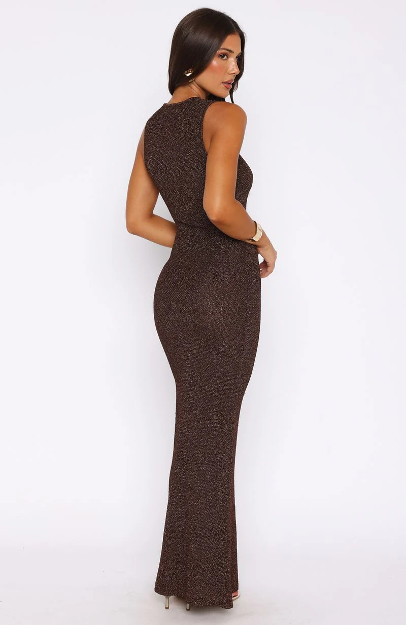 At Dusk Knit Maxi Dress Espresso - Image 4