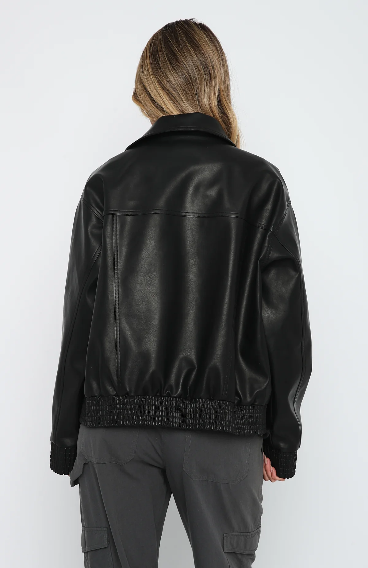 Make Things Right PU Bomber Jacket Black - Image 4