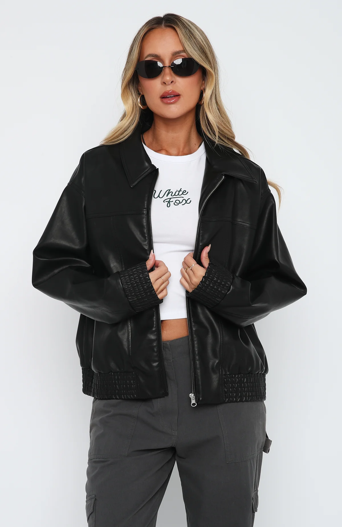 Make Things Right PU Bomber Jacket Black - Image 5