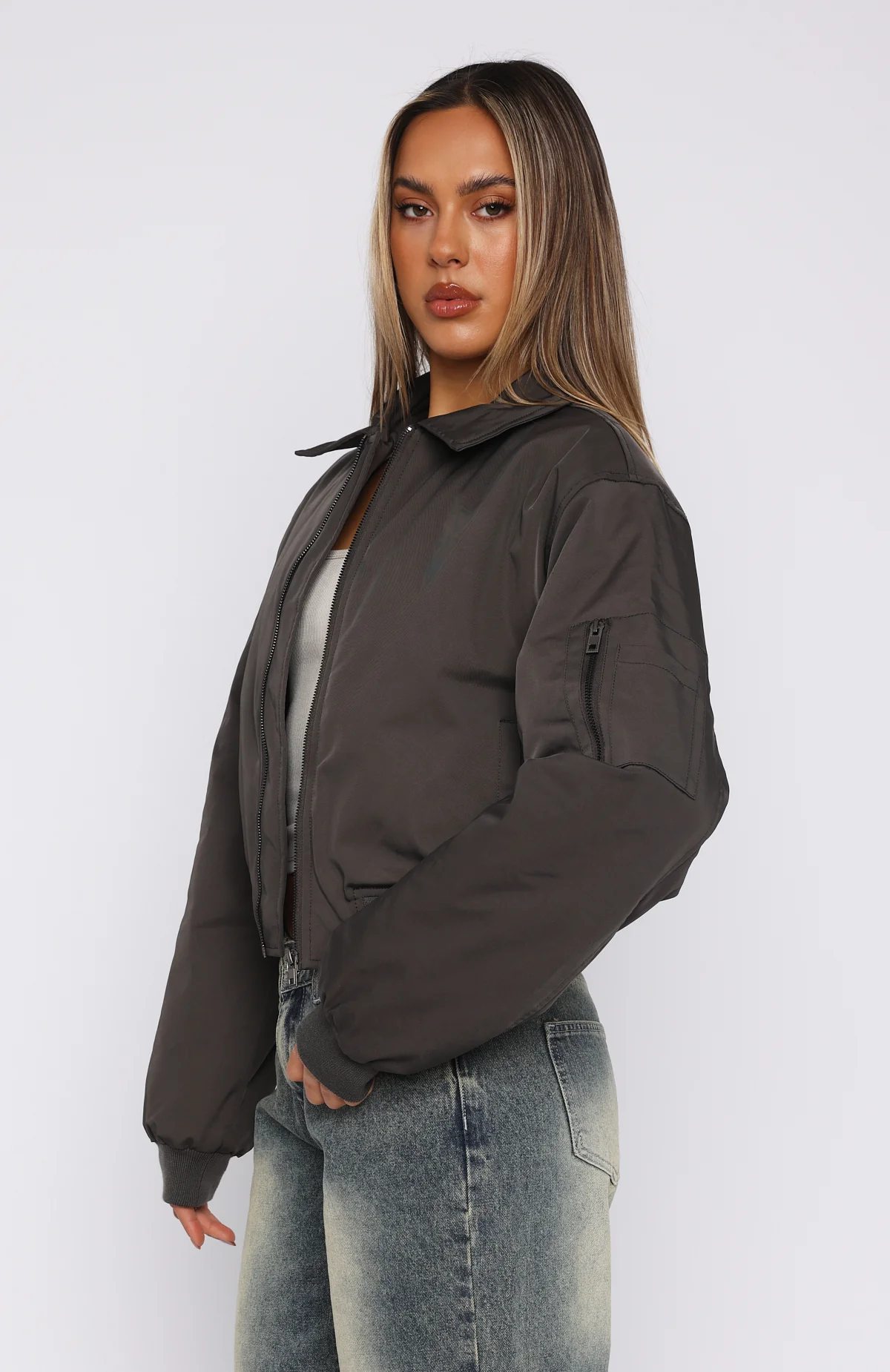Something Forgotten Bomber Jacket Slate - Image 4