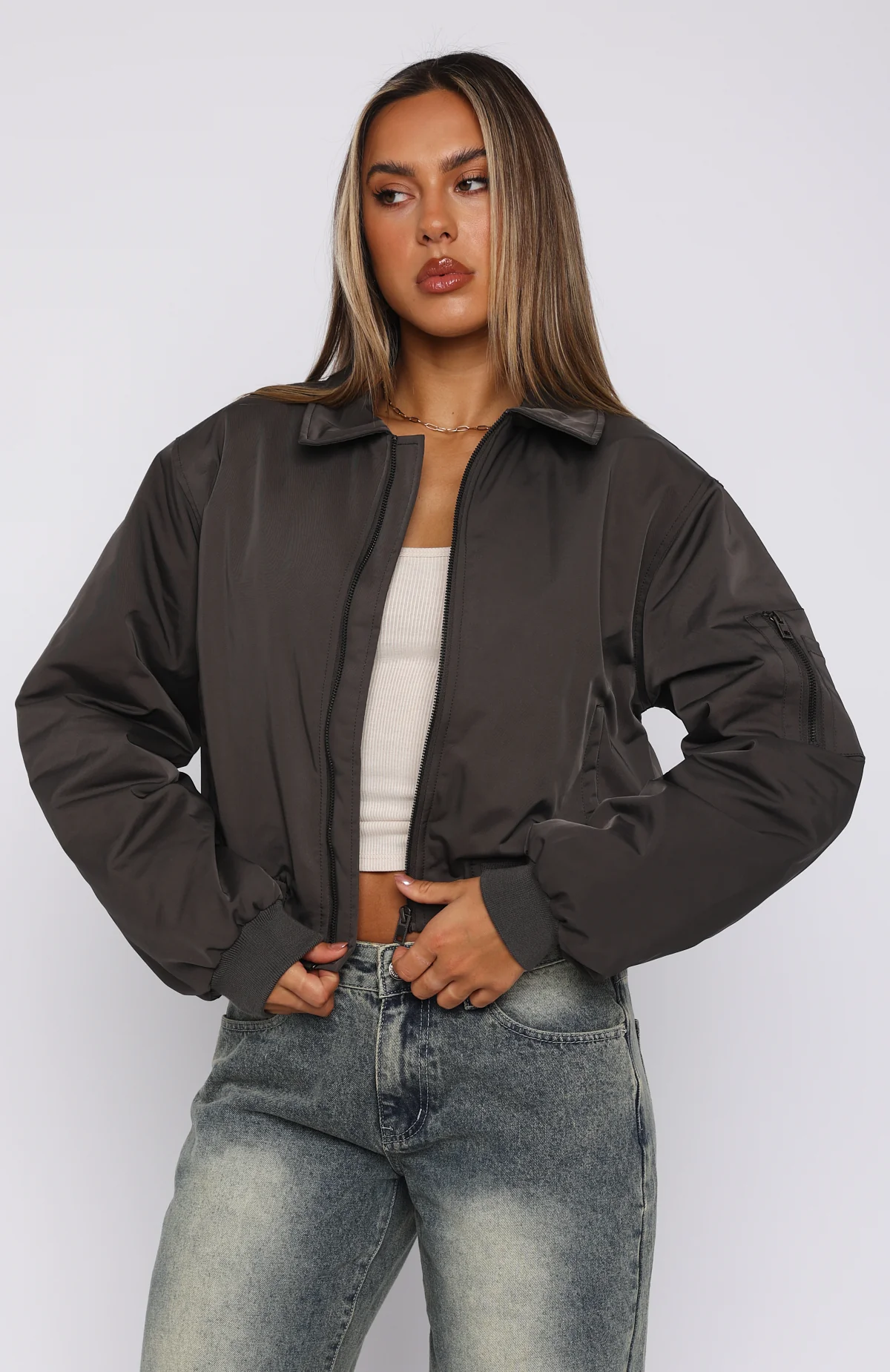 Something Forgotten Bomber Jacket Slate - Image 6