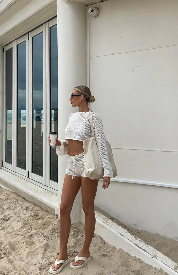 Want To Want Me Long Sleeve Crochet Top White - Image 10