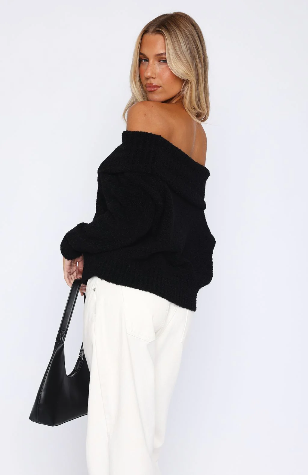 You Don't Need Me Off Shoulder Knit Sweater Black - Image 4