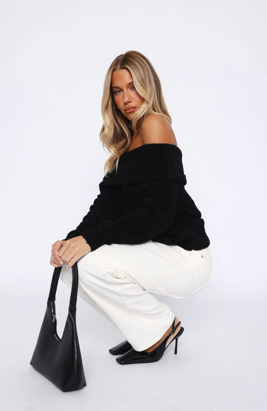You Don't Need Me Off Shoulder Knit Sweater Black - Image 5
